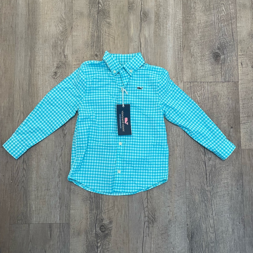 Vineyard Vines Kids Aqua Checkered Shirt